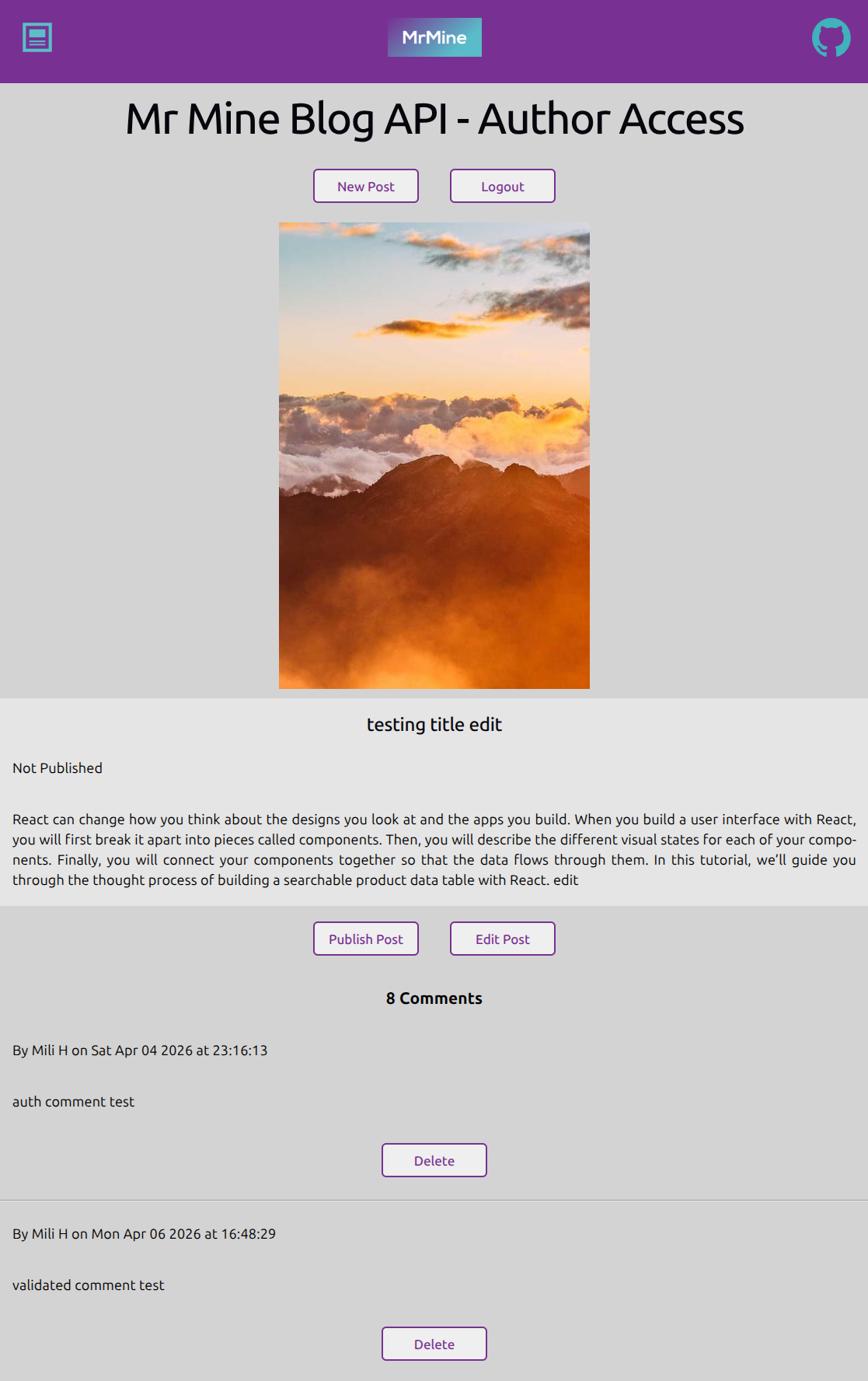 Blog API Screenshot